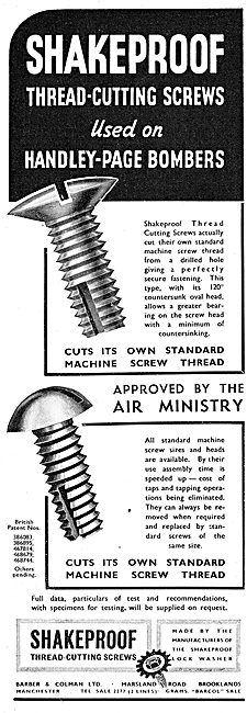 Barber & Colman Thread-Cutting Screws 1939                       