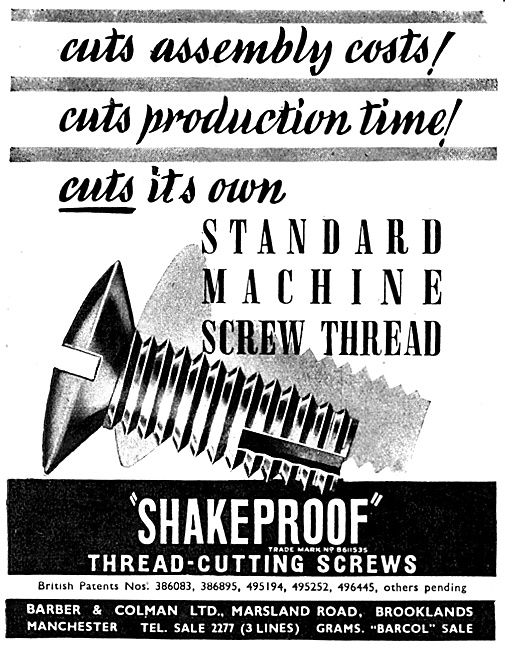 Barber & Colman Shakeproof Thread-Cutting Screws                 