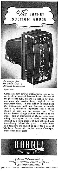 Barnet Instruments Aircraft Suction Gauge                        