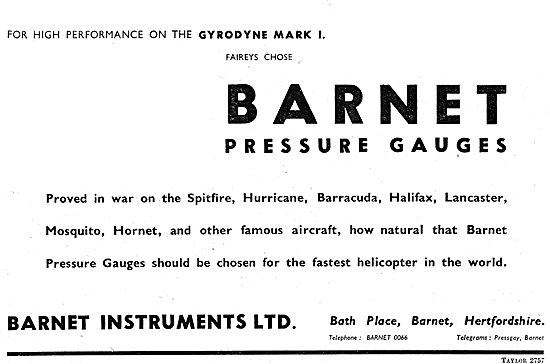 Barnet Instruments - Barnet Pressure Gauges 1949                 