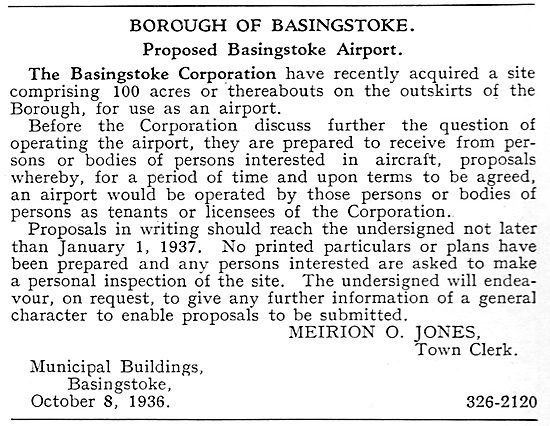 Proposed Basingstoke Airport - Tenders & Concessions Invited     