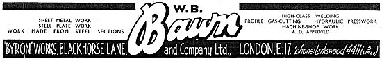 W B Bawn: Sheet Metal Work & Welding  1943 Advert                