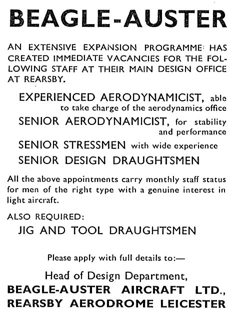 Beagle-Auster  Draughtsmen Recruitment 1961                      