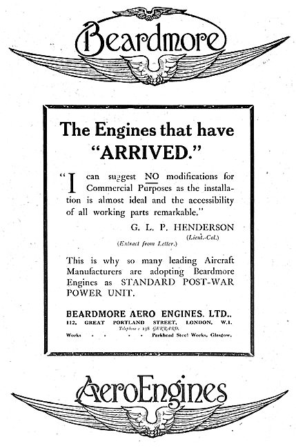 Beardmore Aero Engines For Post-War Commercial Use               