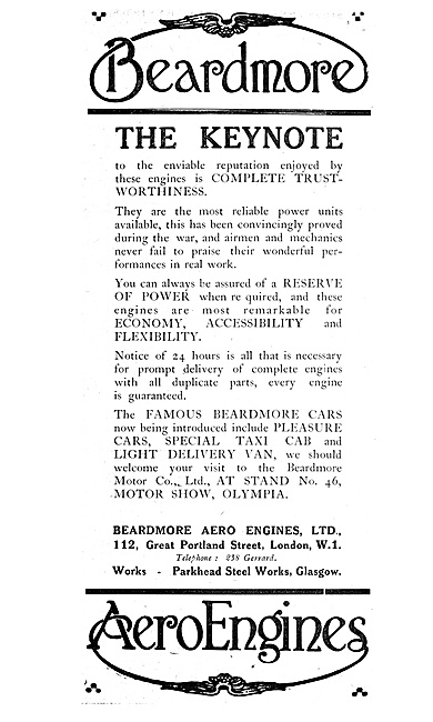 Beardmore Aero Engines 1920 Advert                               