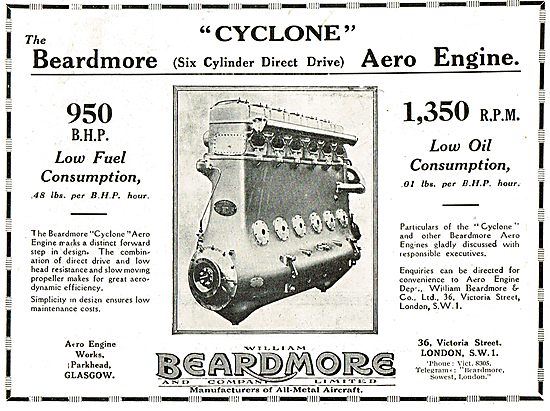 Beardmore Cyclone Six Cylinder Direct Drive Aero Engine          
