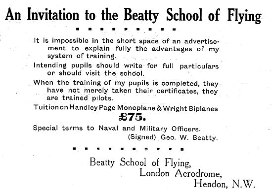 Tuition On Handley Page Monoplanes At The Beatty School Of Flying