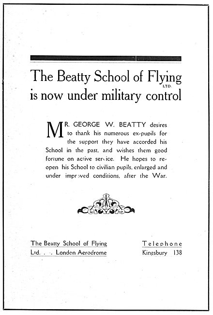 The Beatty School Of Flying 1916                                 