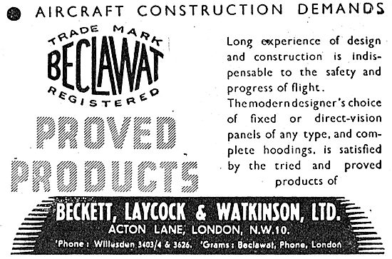 Beclawat Fixed Or Direct Vision Panels 1943 Advert               