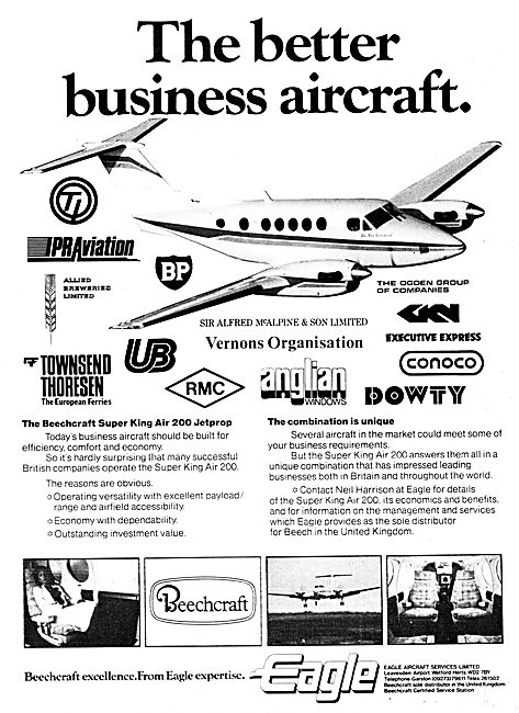 Beechcraft King Air 200  - Eagle Aircraft Services  1980 Advert  