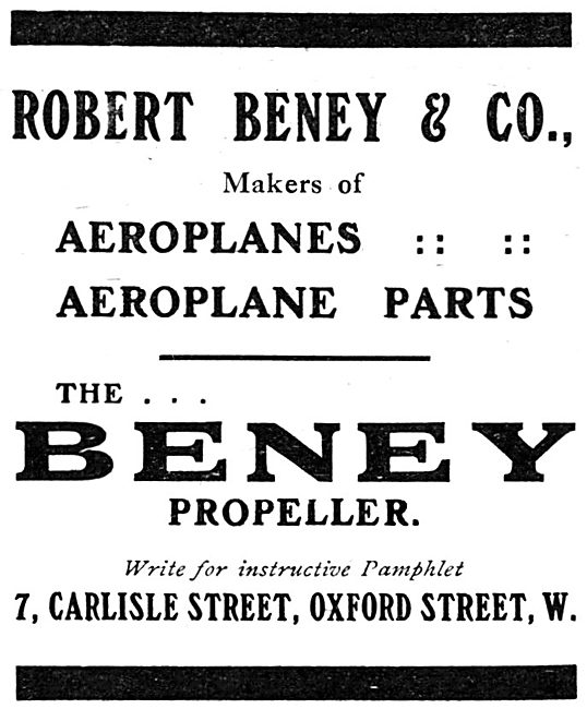 Robert Beney & Co. Aeroplanes & Aeroplane Parts                  