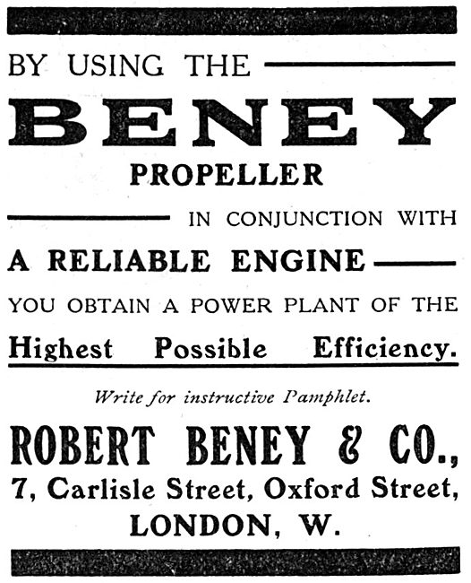 Robert Beney & Co. Aeroplanes & Aeroplane Parts                  