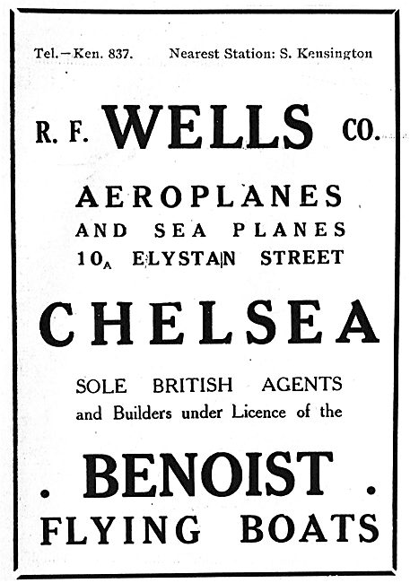 R.F.Wells Co Agents & Builders For Benoist Flying Boats          