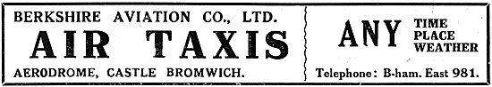 Berkshire Aviation Co. Air Taxis. Castle Bromwich                