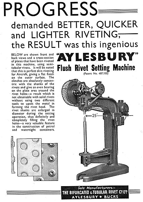 Bifurcated & Tubular Rivet  Aylesbury. Flush Rivet Setting Machin