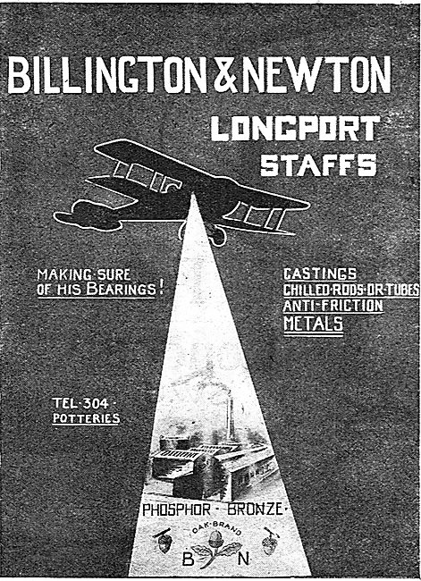 Billington & Newton. Longport Staffs. Castings For Aircraft      