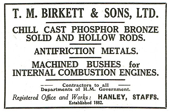 T M Birkett Machined Bushes For Internal Combustion Engines      