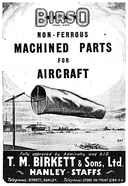 T.M.Birkett Non-Ferrous Machined Parts For Aircraft 1943 Advert  