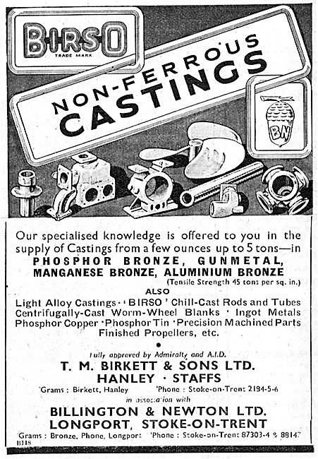 T.M.Birkett. Hanley, Staffs. BIRSO Non-Ferrous Castings          