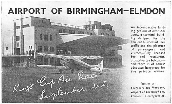 Birmingham Airport Elmdon. Kings Cup 1939                        