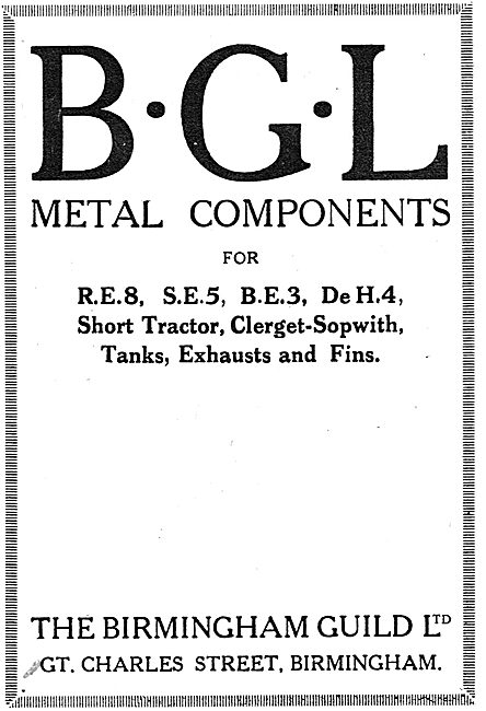 The Birmingham Guild. Metal Components For RE8, SE5, BE3, DH4    