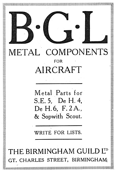 The Birmingham Guild. Metal Components For Aircraft 1917         