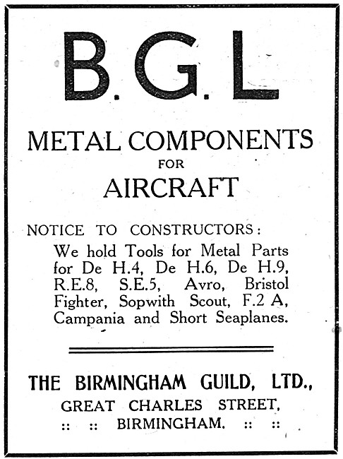 The Birmingham Guild. B.G.L.Metal Components For Aircraft        