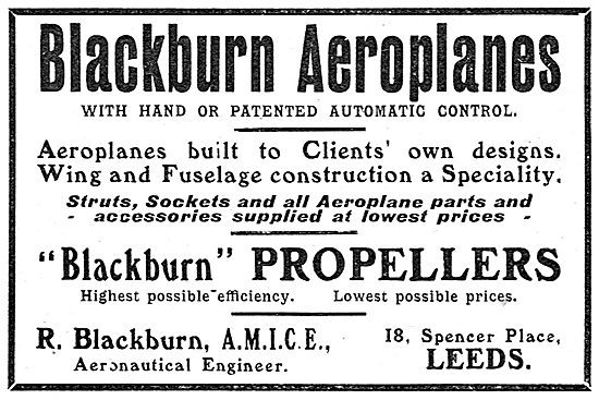 Blackburn Aeroplanes With Hand Or Patented Automatic Control     