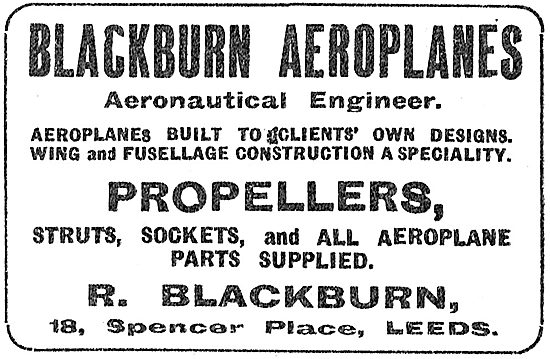 R.Blackburn Aeronautical Engineer. Aeroplanes & Propellers Built 