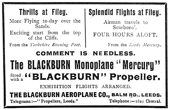 Blackburn  Monoplane Mercury At Scarborough & Filey              