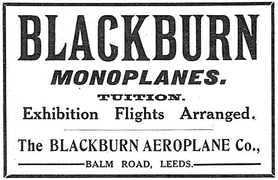 Blackburn Monoplanes. Tuition & Exhibition Flights               