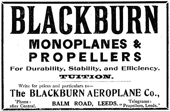 Blackburn Monoplanes & Propellers. Blackburn Aeroplane Co Leeds  