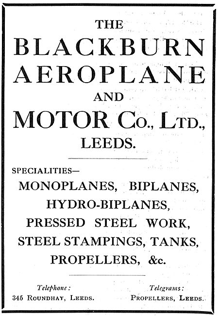 Blackburn Aeroplane Co Leeds -  Aeroplane Manufacturers          