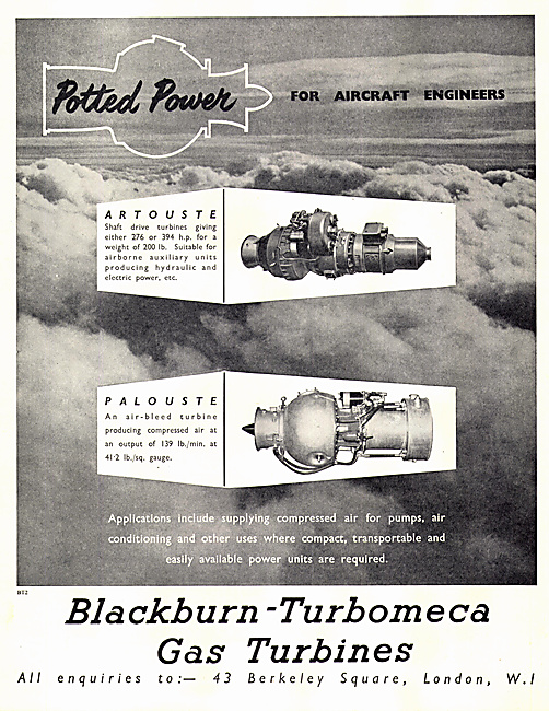 Blackburn-Turbomeca Gas Turbines. Artouste Palouste 1953         