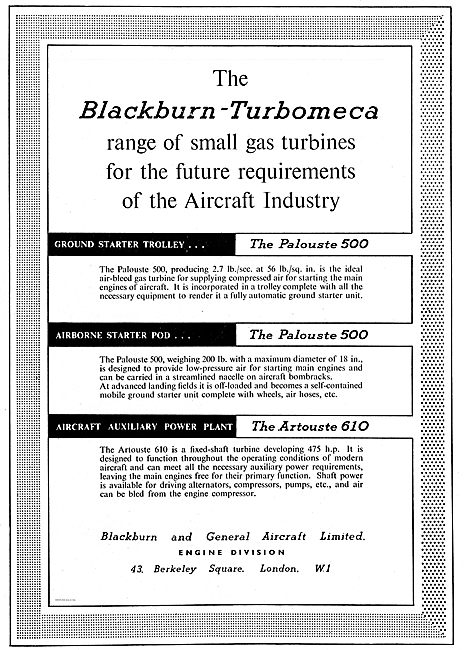 Blackburn-Turbomeca Small Gas Turbines Palouste 500 Artouste 610 