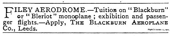 Blackburn Flying School At Filey Aerodrome 1911 Advert           