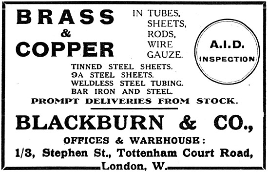 Blackburn & Co. Brass & Copper For The Aircrraft Industry        