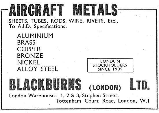 Blackburns Ltd: Metal Suppliers To The Aircraft Industry         