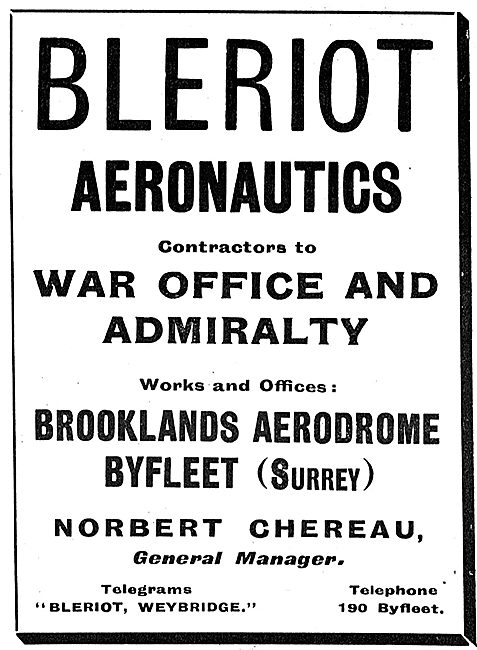Bleriot Aeronautics Brroklands Aerodrome. Norbert Chereau        