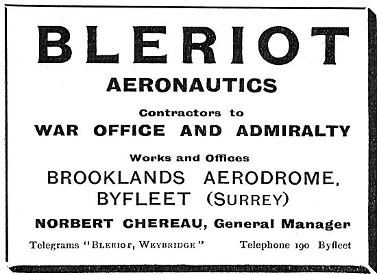 Bleriot Aeronautics - Contractors To The War Office & Admiralty  