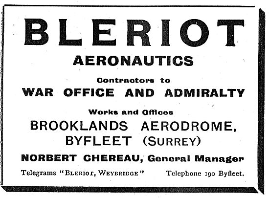 Bleriot Aeronautics. Brooklands Aerodrome                        