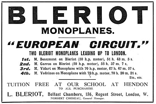 Bleriot Monoplanes - European Circuit Successes                  