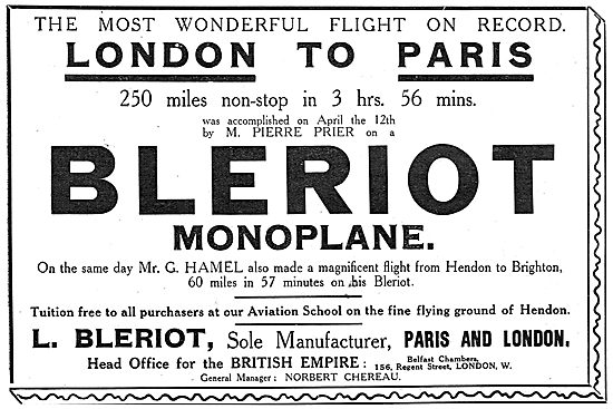 Bleriot Monoplane - Hamel London-Paris Flight                    