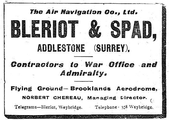 The Air Navigation Co. Brooklands. Bleriot & Spad Aircraft       