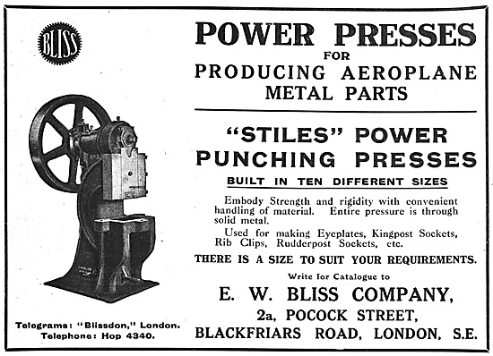 Bliss Machine Tools Stiles Power Punching Presses                