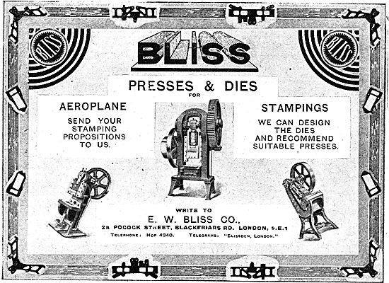 Bliss Presses & Dies For Aeroplane Stampings                     