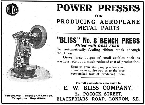 Bliss Power Presses For Aeroplane Work. Bliss No 8 Bench Press   