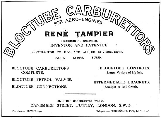 Bloctube Carburetters For Aero Engines. Rene Tampier             