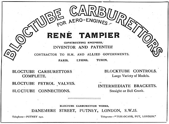 Bloctube Carburetters For Aero-Engines                           