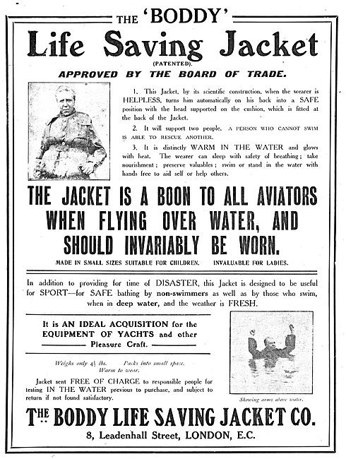 The Boddy Life Saving Jacket Co: Life Jackets For Aviators       